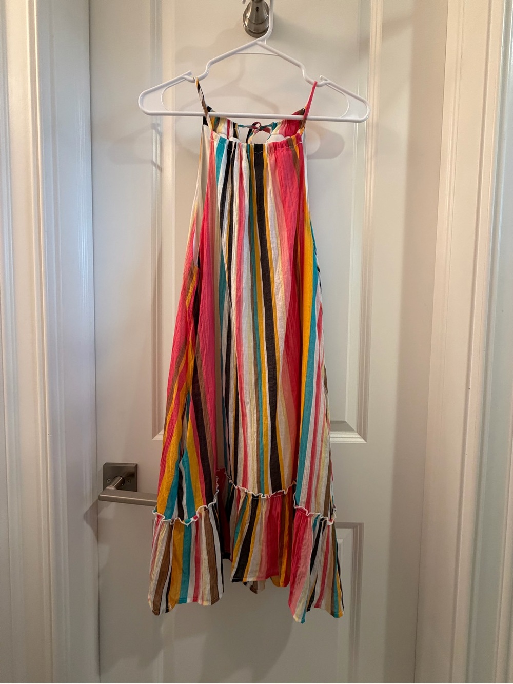 Listicle Multi-Stripe Spaghetti Strap Sundress in Pink, Yellow, Blue
